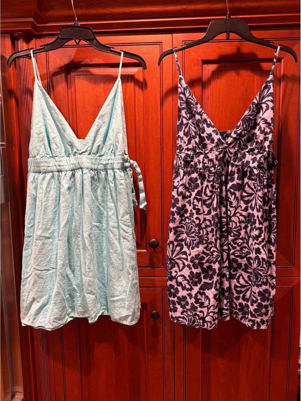 Aerie XL Linen Viscose Mini Dress Bundle Set - Blue & Navy Floral Garden Party